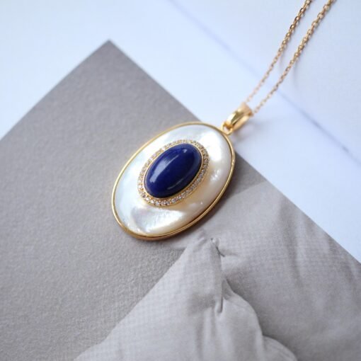 Genuine Oval Lapis Lazuli Necklace 925 Silver|Handmade Statement Vintage lapis lazuli PendantUnique September blue birthstone Jewelry Women - Image 2
