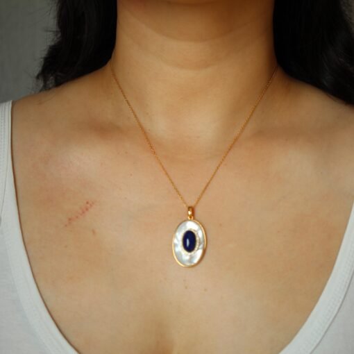 Genuine Oval Lapis Lazuli Necklace 925 Silver|Handmade Statement Vintage lapis lazuli PendantUnique September blue birthstone Jewelry Women - Image 8