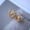 Natural Seawater Pearl Studs Earrings Gold Plated s925 Silver|Floral Pearl Stud|Dainty Petal Pearl Studs Earrings|6mm pearlUnique pearl stud