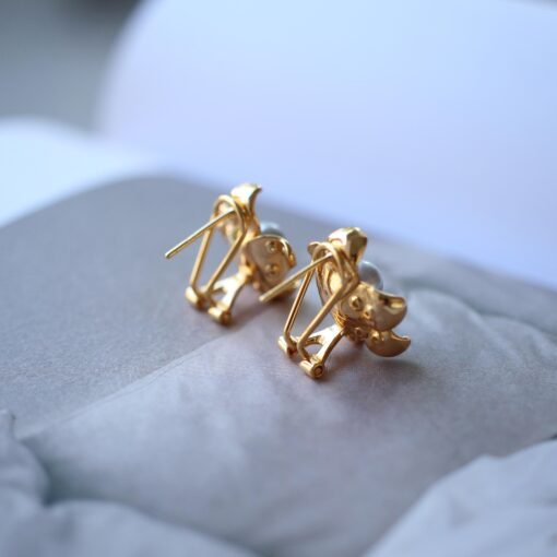 Natural Seawater Pearl Studs Earrings Gold Plated s925 Silver|Floral Pearl Stud|Dainty Petal Pearl Studs Earrings|6mm pearlUnique pearl stud - Image 5