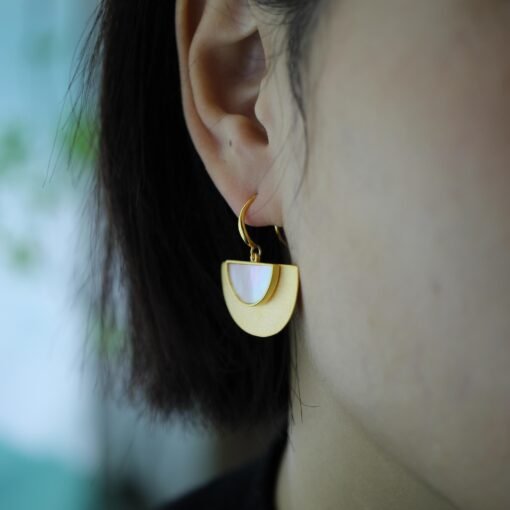 Unique Semicircle Silver Drop Earrings Women|Statement Minimalist Gold Earrings|Modern Big Silver Dangle Earring - Image 8