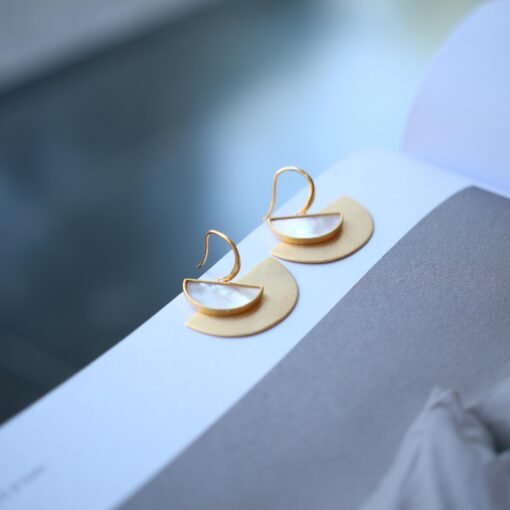 Unique Semicircle Silver Drop Earrings Women|Statement Minimalist Gold Earrings|Modern Big Silver Dangle Earring - Image 6