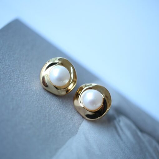 Vintage freshwater pearl stud earrings sterling silver|Real Pearl Studs Earrings gold|Antique Pearl EarringsArt Deco Pearl Earrings Gold - Image 2