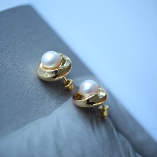 Vintage freshwater pearl stud earrings sterling silver|Real Pearl Studs Earrings gold|Antique Pearl EarringsArt Deco Pearl Earrings Gold - Image 5