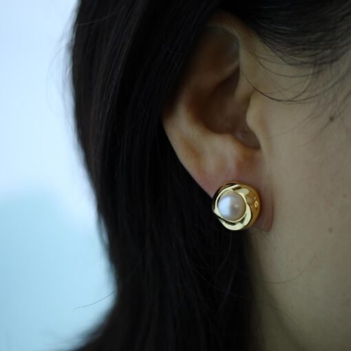 Vintage freshwater pearl stud earrings sterling silver|Real Pearl Studs Earrings gold|Antique Pearl EarringsArt Deco Pearl Earrings Gold - Image 8