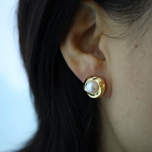 Vintage freshwater pearl stud earrings sterling silver|Real Pearl Studs Earrings gold|Antique Pearl EarringsArt Deco Pearl Earrings Gold - Image 4