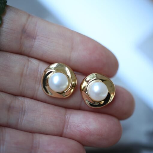 Vintage freshwater pearl stud earrings sterling silver|Real Pearl Studs Earrings gold|Antique Pearl EarringsArt Deco Pearl Earrings Gold - Image 3