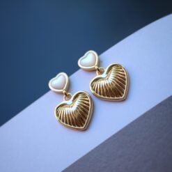 Unique Heart shape silver drop earringsGold Plated silver earrings womenHeart mother of pearl earringwhite gemstone with silver earring