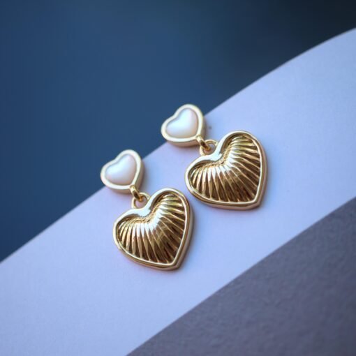 Unique Heart shape silver drop earringsGold Plated silver earrings womenHeart mother of pearl earringwhite gemstone with silver earring
