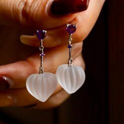 Natural Quartz with Amethyst Teardrop Earrings silver/Unique Chunky Quartz Drop Earrings Women/Art Deco Modern Statement Quartz Earrings
