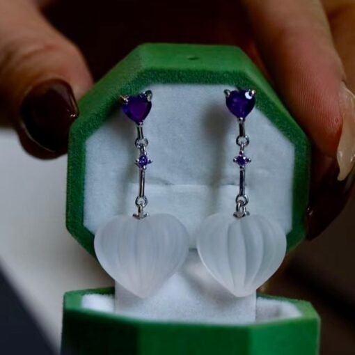 Natural Quartz with Amethyst Teardrop Earrings silver/Unique Chunky Quartz Drop Earrings Women/Art Deco Modern Statement Quartz Earrings - Image 6
