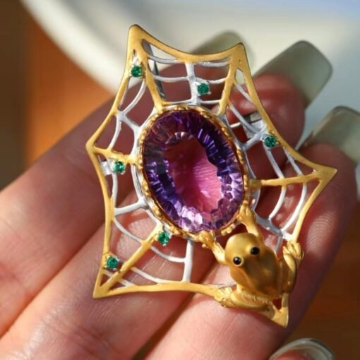 Unique Spider silver brooch with amethyst women/Vintage Amethyst brooch silver|Natural Gemstone brooches|Art deco brooch antique - Image 8