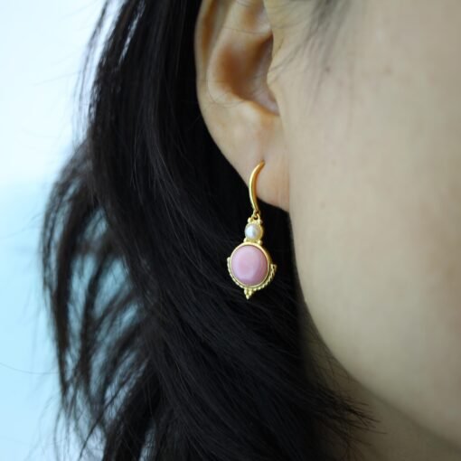 Genuine Pearl Dangle earring s925 silver|Vintage Pink Gemstone Jewelry|Antique Unique Pearl Earring For Her|Real pearl dangle earring women - Image 7