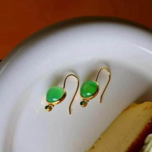 Authentic Cabochon Green Chalcedony Drop Earring Silver|Unique Green Gem Drop Earrings/Natural Minimalist Green Gemstone Jewelry Women - Image 7