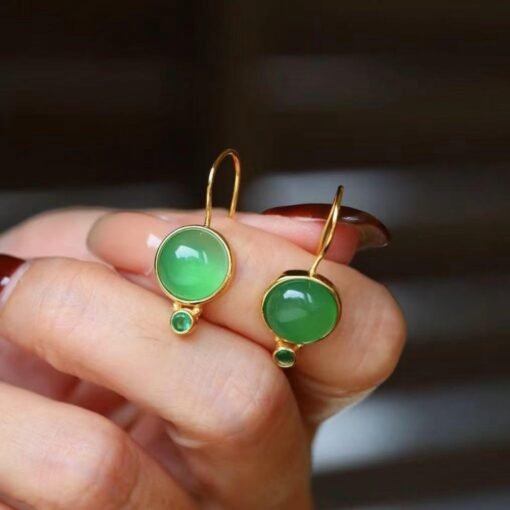 Authentic Cabochon Green Chalcedony Drop Earring Silver|Unique Green Gem Drop Earrings/Natural Minimalist Green Gemstone Jewelry Women - Image 4