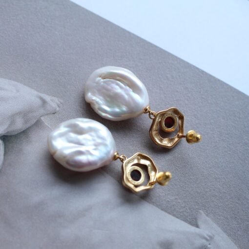 Natural Pearl Drop Earrings With Garnet Silver|Statement Modern Pearl Drop/Art deco Pearl Drop Women|Unique June Birthstone Gift - Image 6
