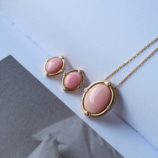 Natural Pink Queen Conch Shell Jewelry set|Pink Sea Shell Stud Earrings|Untreated Pink Gemstone Pendant|Handmade Vintage Jewelry Set women - Image 8