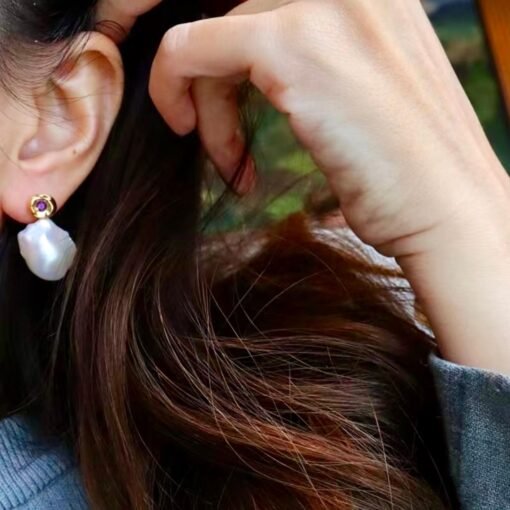 Natural Pearl Drop Earrings With Amethyst Silver|Statement Modern Pearl Drop/Art deco Pearl Drop Women|Unique February Birthstone Gift - Image 8