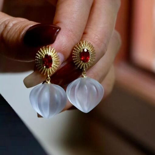 Natural Quartz with Garnet Teardrop Earrings silver/Unique Chunky Quartz Drop Earrings Women/Art Deco Vintage Statement Quartz Earrings Gold - Image 4