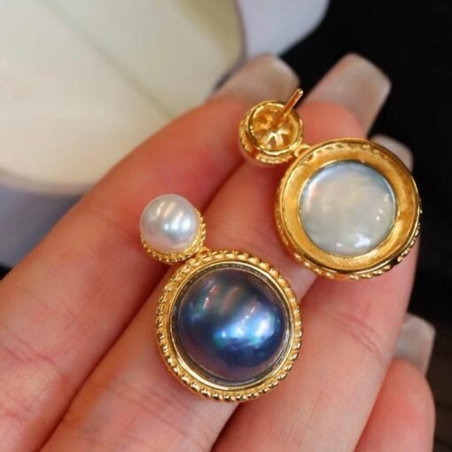 Unique Natural Mabe Pearl Earrings With s925 Silver|Statement Mabe Pearl Jewelry|Antique Vintage Mabe Pearl Studs|Perfect Anniversary Gift - Image 8