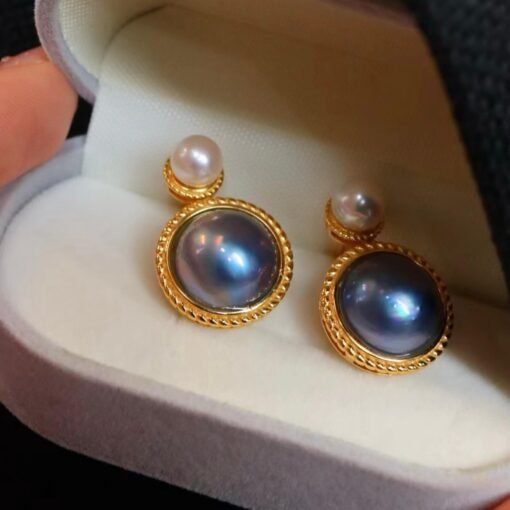 Unique Natural Mabe Pearl Earrings With s925 Silver|Statement Mabe Pearl Jewelry|Antique Vintage Mabe Pearl Studs|Perfect Anniversary Gift - Image 2