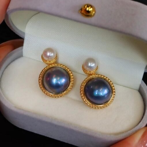 Unique Natural Mabe Pearl Earrings With s925 Silver|Statement Mabe Pearl Jewelry|Antique Vintage Mabe Pearl Studs|Perfect Anniversary Gift