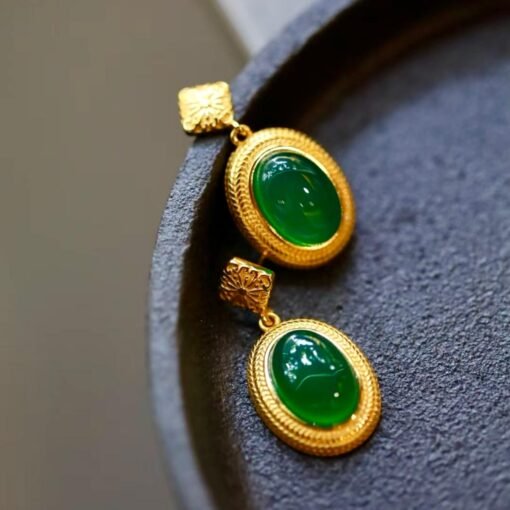 Genuine Oval Cabochon Green Chalcedony Stud Earring 925 Silver|Unique Gem Bezel Drop Earring/Natural Vintage Green Gemstone Jewelry Women - Image 6