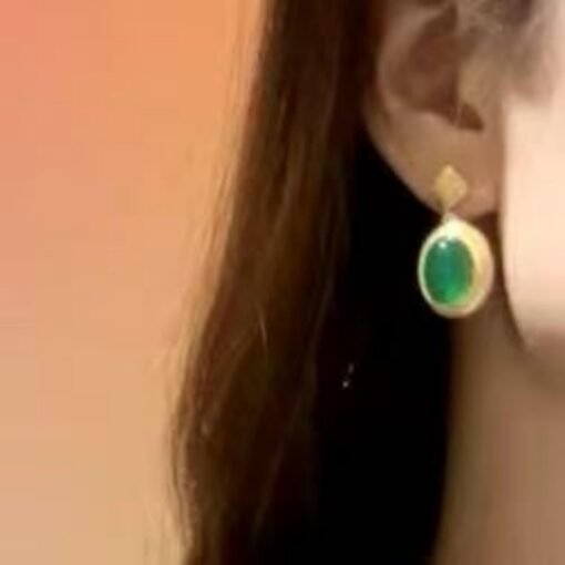Genuine Oval Cabochon Green Chalcedony Stud Earring 925 Silver|Unique Gem Bezel Drop Earring/Natural Vintage Green Gemstone Jewelry Women - Image 7