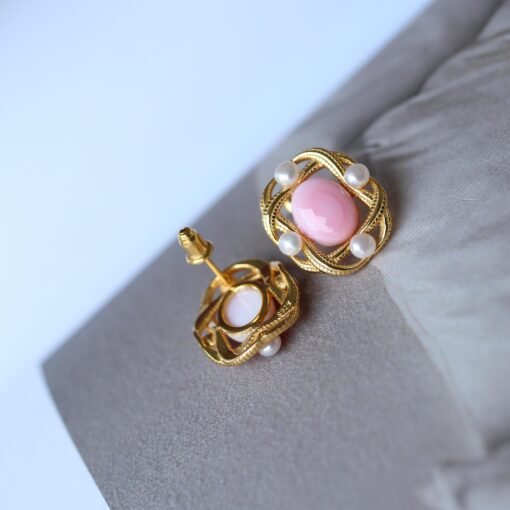 Genuine Pearl stud earring s925 silver|Vintage Pink Gemstone Jewelry|Unique Pearl Earring For Her|Real pearl earring|Bezel set Earring women - Image 5