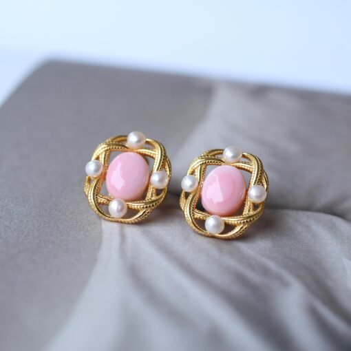 Genuine Pearl stud earring s925 silver|Vintage Pink Gemstone Jewelry|Unique Pearl Earring For Her|Real pearl earring|Bezel set Earring women