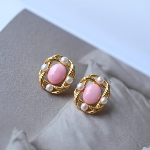 Genuine Pearl stud earring s925 silver|Vintage Pink Gemstone Jewelry|Unique Pearl Earring For Her|Real pearl earring|Bezel set Earring women - Image 6