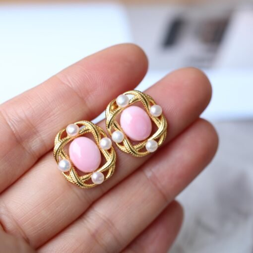 Genuine Pearl stud earring s925 silver|Vintage Pink Gemstone Jewelry|Unique Pearl Earring For Her|Real pearl earring|Bezel set Earring women - Image 8
