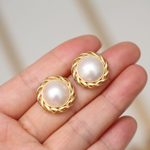 Genuine Seawater Mabe Pearl Stud Earrings s925 Silver|Handmade Uique Vintage Mabe Pearl Jewelry|Statement Wedding Pearl Earrings women - Image 7
