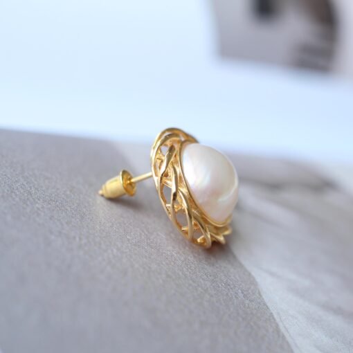 Genuine Seawater Mabe Pearl Stud Earrings s925 Silver|Handmade Uique Vintage Mabe Pearl Jewelry|Statement Wedding Pearl Earrings women - Image 6