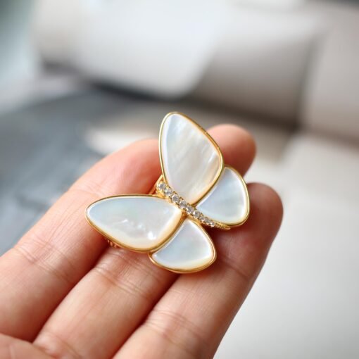 Natural Mother of Pearl brooch silver women/Unique Butterfly brooch Silver|Art Deco Animal broochStatement Mother of Pearl brooches - Image 5