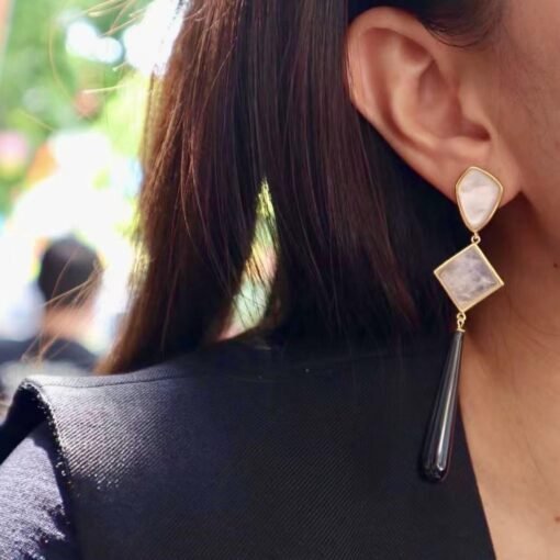 Natural Black Agate Drop Earrings Silver|Unique Black Gemstone Earrings Women|Statement Black Agate Earring|Long Gemstone Earrings For Her - Image 4
