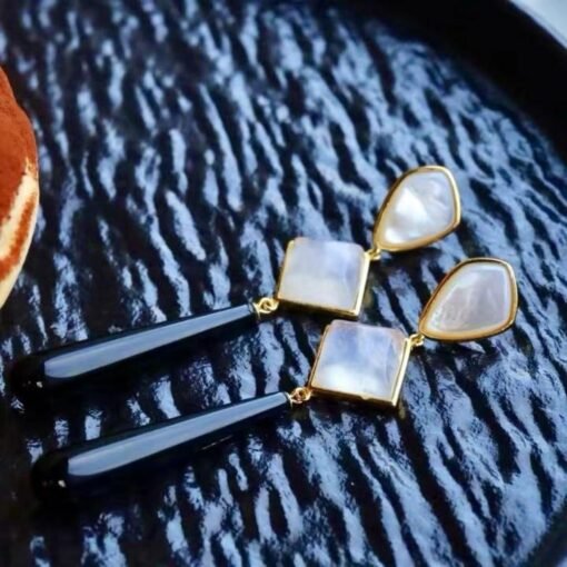 Natural Black Agate Drop Earrings Silver|Unique Black Gemstone Earrings Women|Statement Black Agate Earring|Long Gemstone Earrings For Her - Image 5