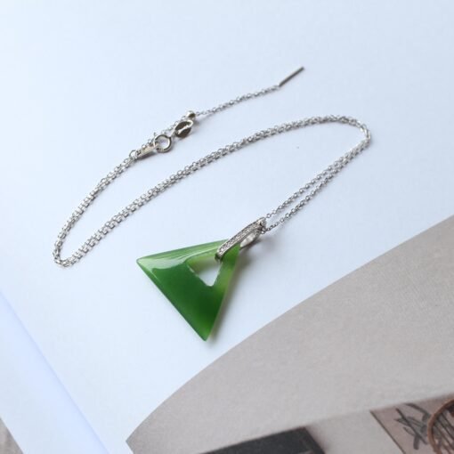 Natural Green Jade Drop Earring 925 Silver|Unique Jade Drop Earrings/Minimalist Jade Dangle WomenHandmade Jade Pendant Necklace Jewelry Set - Image 5