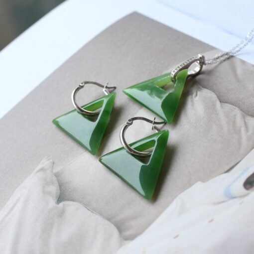 Natural Green Jade Drop Earring 925 Silver|Unique Jade Drop Earrings/Minimalist Jade Dangle WomenHandmade Jade Pendant Necklace Jewelry Set
