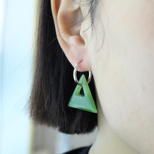 Natural Green Jade Drop Earring 925 Silver|Unique Jade Drop Earrings/Minimalist Jade Dangle WomenHandmade Jade Pendant Necklace Jewelry Set - Image 4