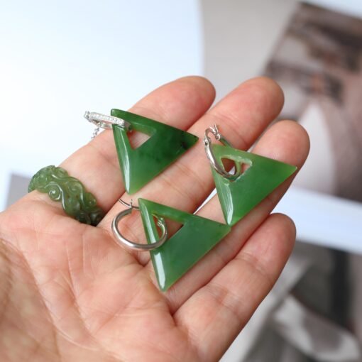 Natural Green Jade Drop Earring 925 Silver|Unique Jade Drop Earrings/Minimalist Jade Dangle WomenHandmade Jade Pendant Necklace Jewelry Set - Image 3