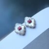 White Mother of Pearl Stud Earring s925 silver|Unique White Gemstone Stud Earrings With Red Zircon|Vintage Art Deco Rhombus Earrings Women