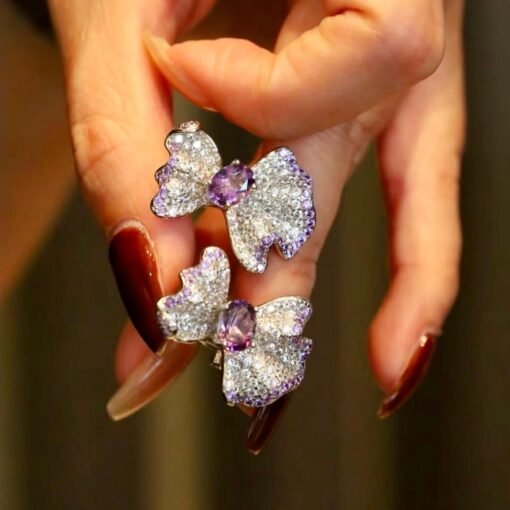 Real amethyst stud earring women/Unique trendy amethyst stud earring silver/Statement art deco amethyst stud|Handmade modern amethyst stud - Image 2