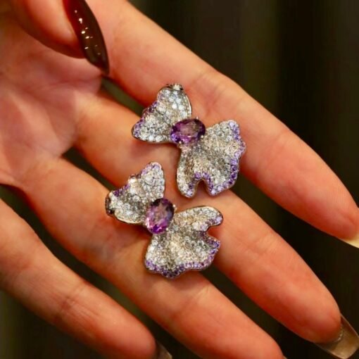 Real amethyst stud earring women/Unique trendy amethyst stud earring silver/Statement art deco amethyst stud|Handmade modern amethyst stud - Image 5