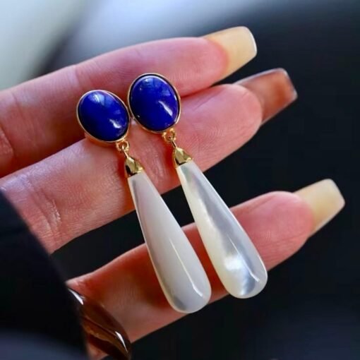 Natural Lapis Lazuli Drop Earring silver|Vintage Long Teardrop lapis lazuli earringUnique lapis lazuli drop womenBule Gemstone Earring - Image 8
