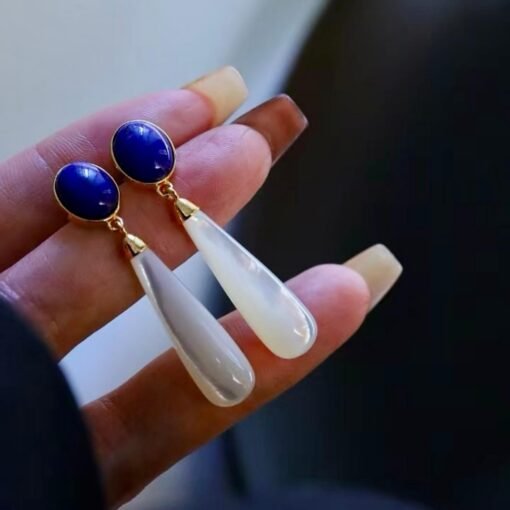 Natural Lapis Lazuli Drop Earring silver|Vintage Long Teardrop lapis lazuli earringUnique lapis lazuli drop womenBule Gemstone Earring - Image 2