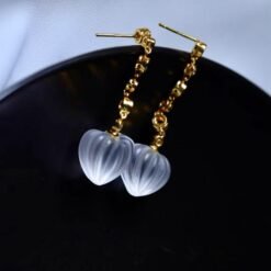 Natural Icy Quartz with Amethyst Teardrop Earrings silver/Unique Chunky Quartz  Earrings Women/Art Deco Modern Dainty Quartz Earrings Gold