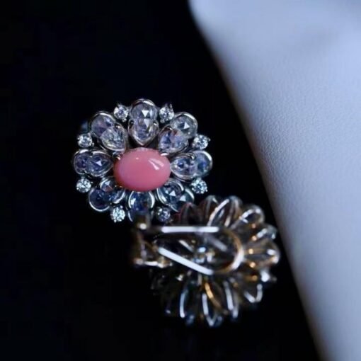 Natural Floral Pink Queen Conch Shell drop earring silver|Unique Untreated Pink Gemstone Jewelry|Art Deco Petal Zircon Silver Earring Women - Image 5