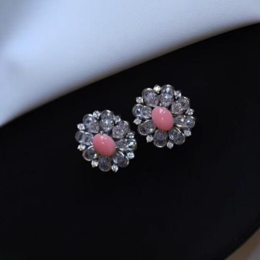Natural Floral Pink Queen Conch Shell drop earring silver|Unique Untreated Pink Gemstone Jewelry|Art Deco Petal Zircon Silver Earring Women - Image 8