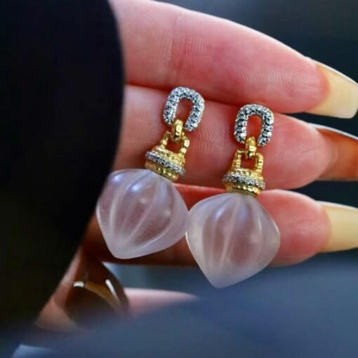 Natural Quartz Minimalist Teardrop Earrings s925 silver/Unique Chunky Quartz Drop Earrings Women/Art Deco Modern Statement Quartz Earrings - Image 7